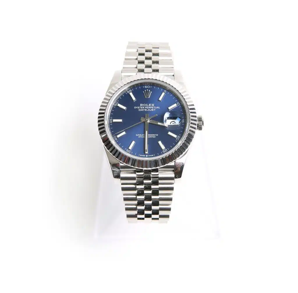 Rolex date just 2 on jubilee band with blue dial