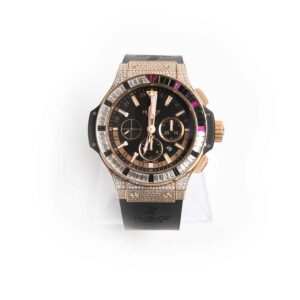 Rose gold hublot big bang king watch with factory set diamonds , rubies and black diamonds