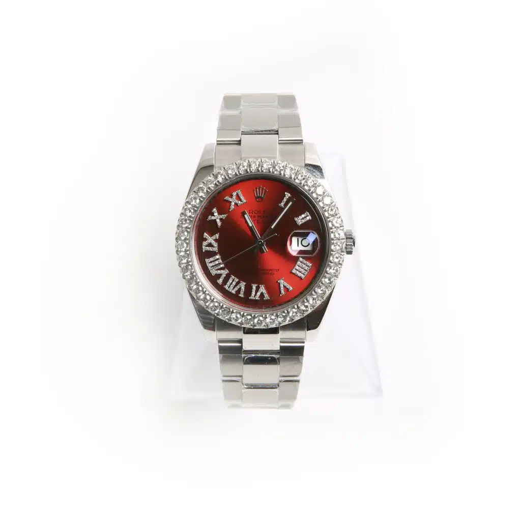 Rolex ss 41mm date just 2 with custom oversized diamond bezel and diamond Roman dial