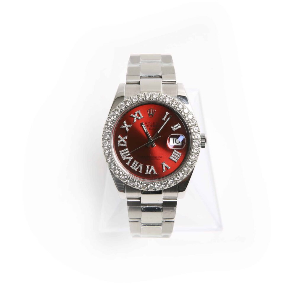Rolex ss 41mm date just 2 with custom oversized diamond bezel and diamond Roman dial