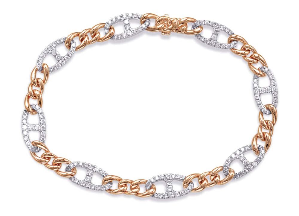 Bracelets are offered in a full range of luxury metals including Yellow Gold, White Gold, Platinum, and Rose Gold.