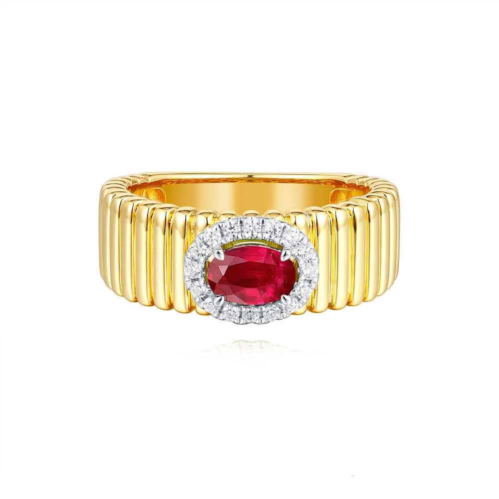 Gold Bracelets Yellow gold rings embody classic warmth that enhances rich hues like ruby, emerald, and garnet.